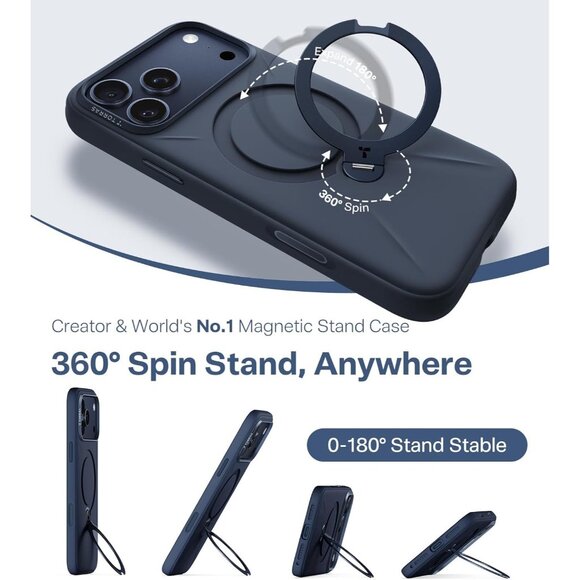 Ostand Q3 Silicone case for iPhone 17 Pro Max MagSafe 360 Spin Ring Holder blue - Picture 3 of 8